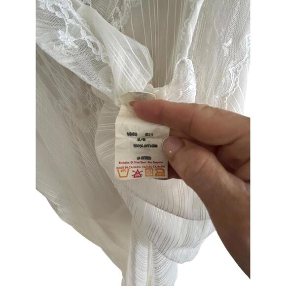 Vintage Dorsay Sheer Shadow Stripe Nightgown Transparent Boudoir Maxi Lingerie M - Picture 11 of 13